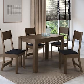 Conjunto Sala de Jantar 1 Mesa 4 Cadeiras Versalhes Noce/Preto