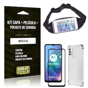 Kit moto g10 pochete+capinha anti impacto+película vidro 3d
