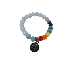 Pulseira com de 8 mm pedra angelita com chacras -zp7
