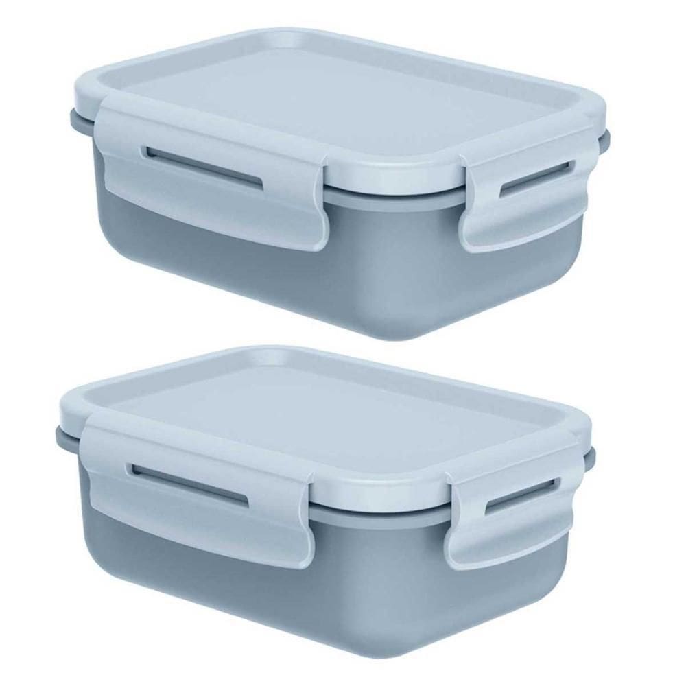 Kit 2 Potes Marmita Hermética Ou Mini Marmitou Azul Glacial