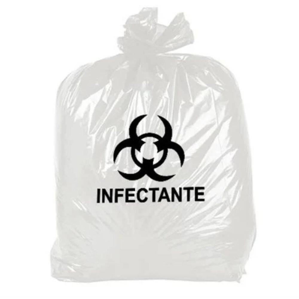 Saco lixo infectante hospitalar 50 litros branco leitoso