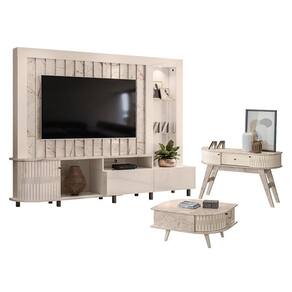 Estante Home Theater Le Mans com Aparador Estoril e Mesa de Centro Indianápolis Calacata Off White – Madetec