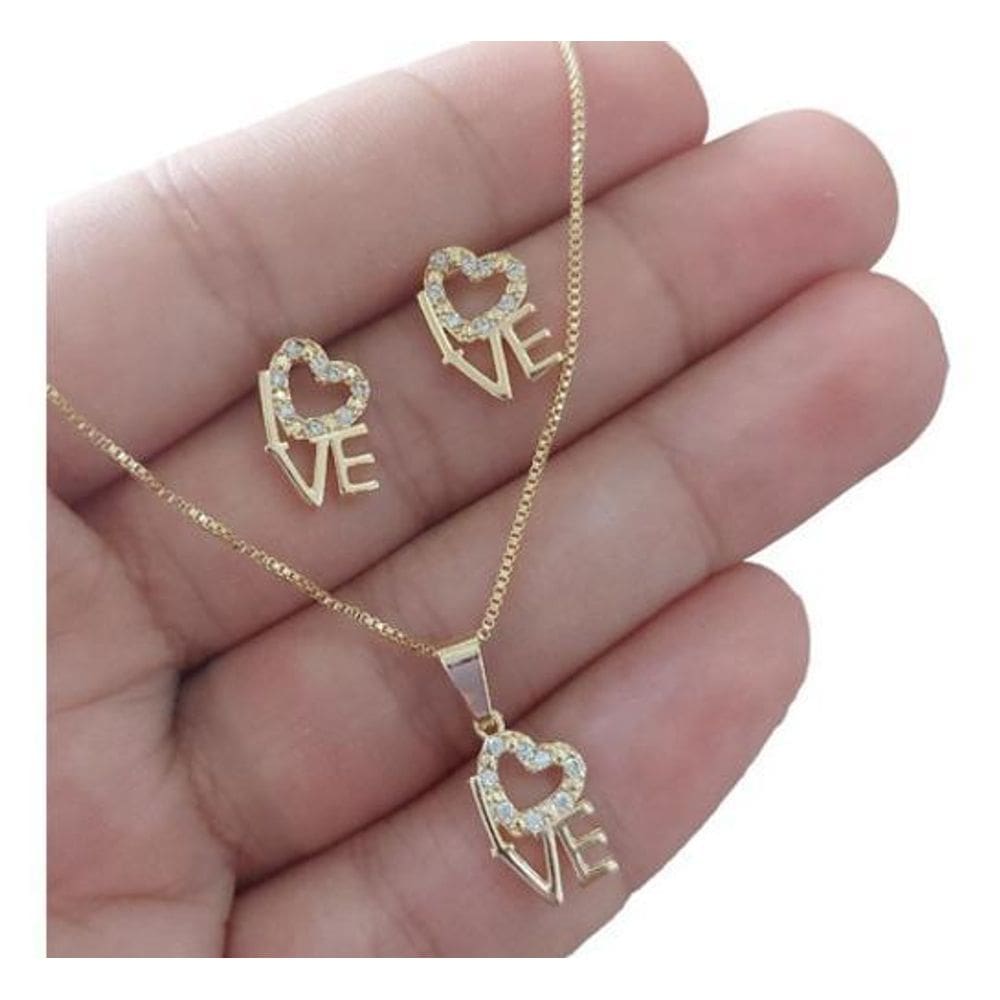 Conjunto colar e brinco banhado em ouro 18k