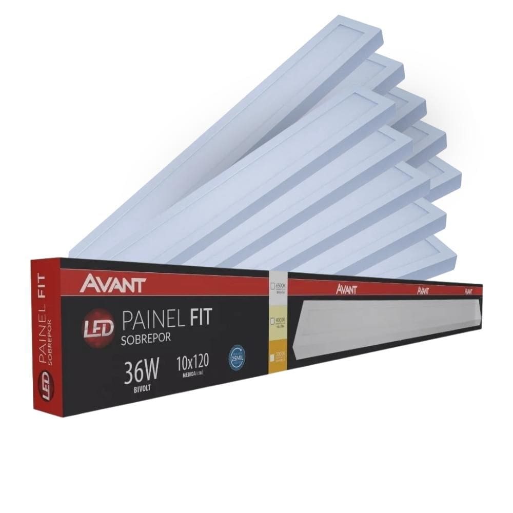 Painel Led Avant Retangular 36w 10x120cm Sobrepo 4000k 10 Un