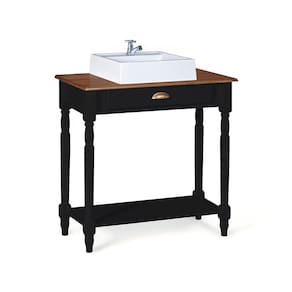 Bancada Aparador Mini Lavabo 1 Gaveta e Prateleira com Cuba Linz Móveis - Preto/Imbuia Glazer