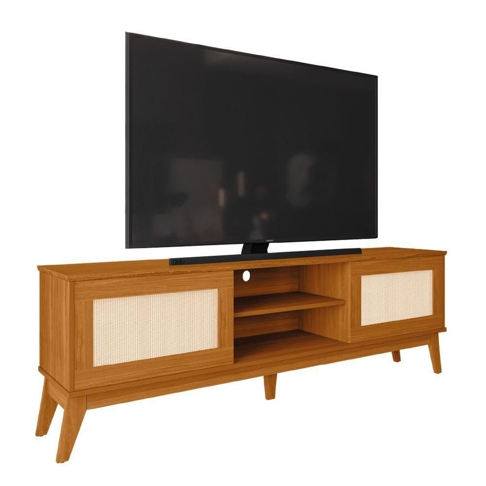 Rack Bancada Para Tv Até 65 Polegadas 1,80m 2 Portas Com Tela Rattan Cedro Cairo Edn Cedro