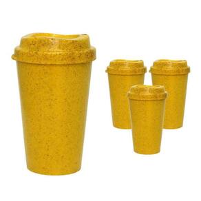 Kit 4 copos mug fibra madeira greencolors amarelo 320ml
