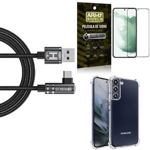 Capinha samsung s22 + cabo em l tipo c hs180 +película 3d
