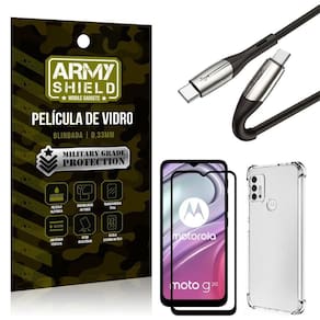Kit cabo 2 pontas tipo c moto g20 + capinha + película 3d