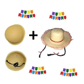 Kit caipira grávida chapéu palha com tranças+ barriga