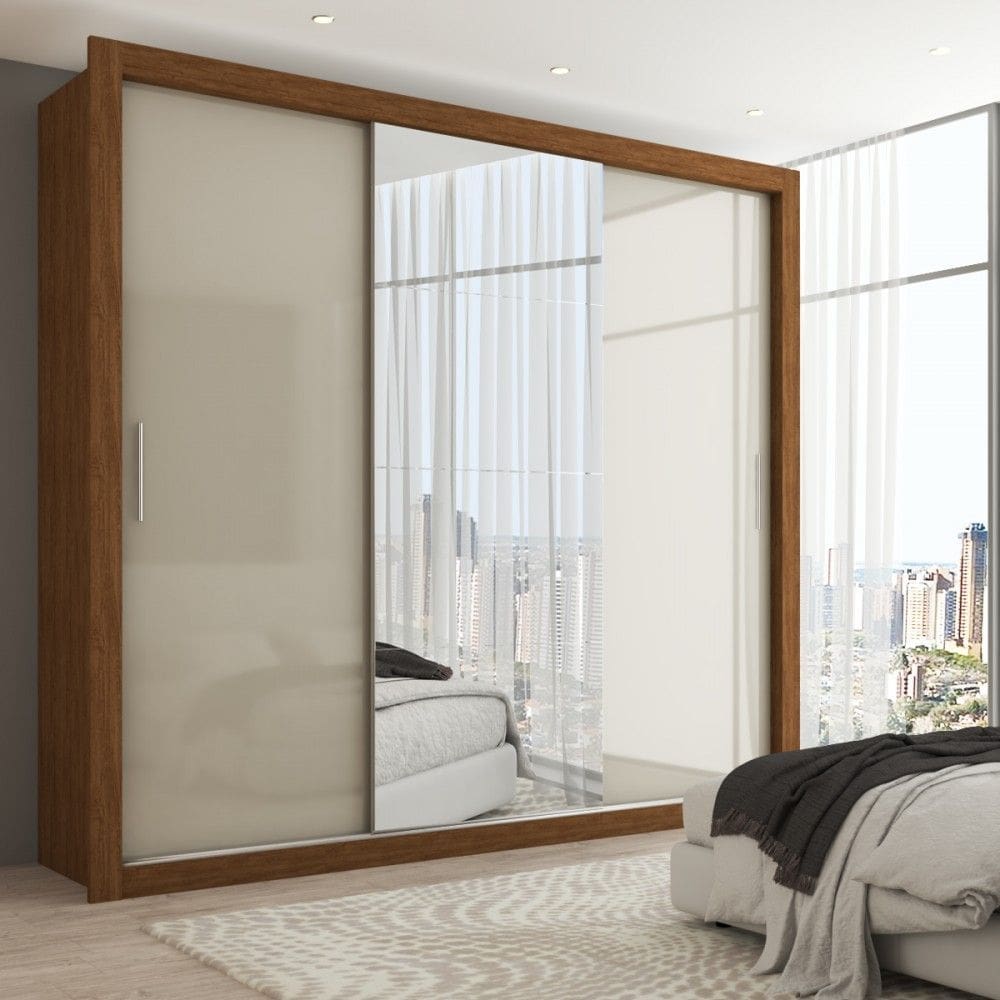 Guarda-Roupa Casal Hamburgo 3 Portas 4 Gavetas Com Espelho