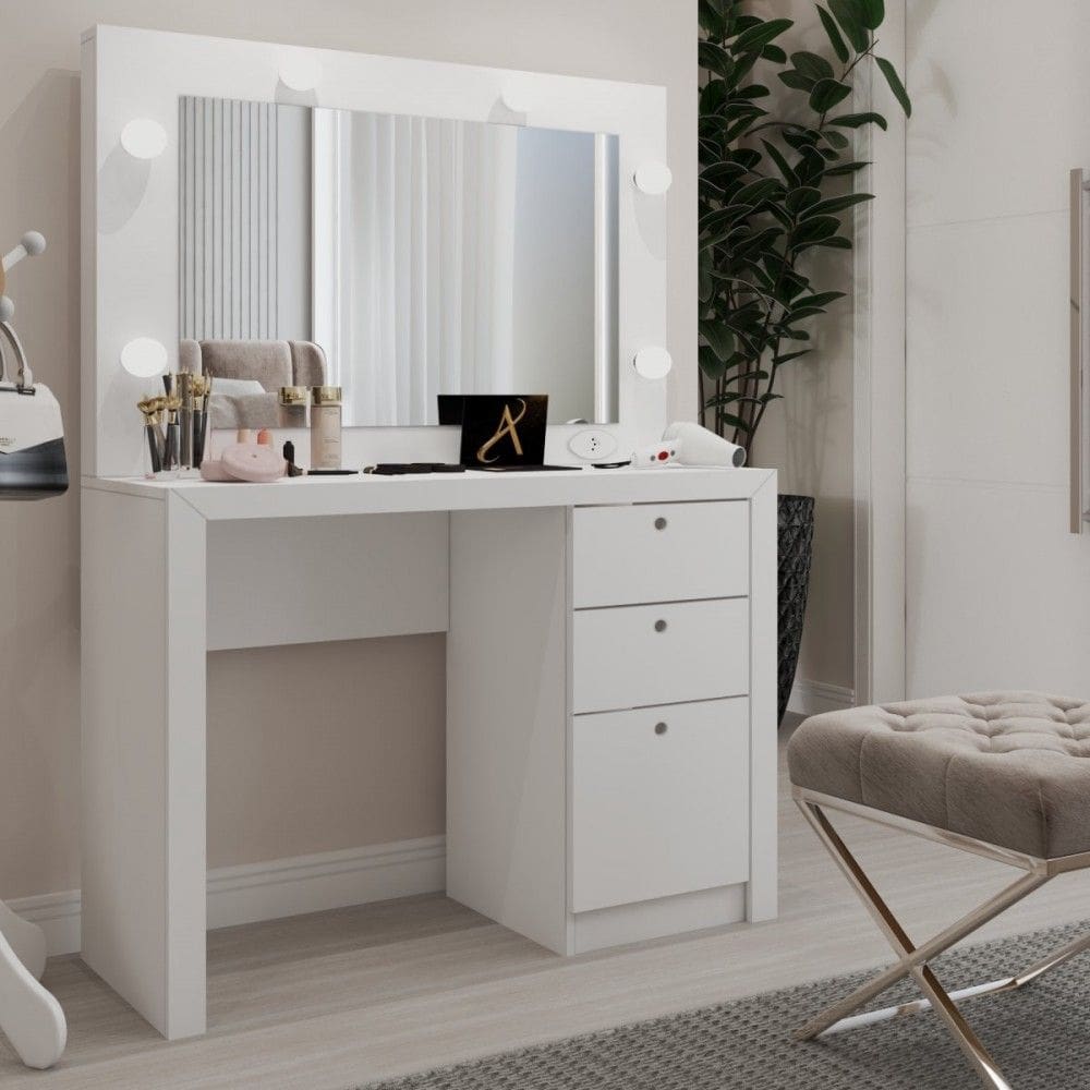 Penteadeira Camarim 3 Gavetas Beauty com Espelho e Bocais para Lâmpada Branco - Panorama Móveis
