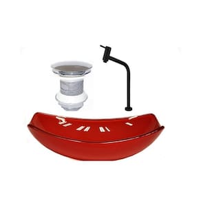 Cuba chanfrada 46cm vermelho + valvula + torneira preta