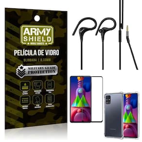Kit fone sport hs92 + capa + película 3d samsung m51