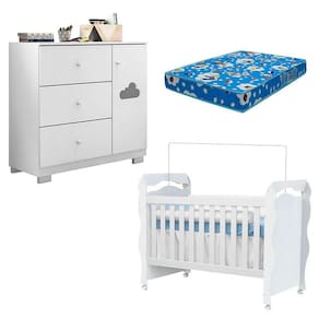 Berço Americano New Nanda e Cômoda Infantil Ane Branco Brilho com Colchão Ortobom – Phoenix Baby