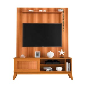 Rack Bancada Aruba Com Painel Para Tv Até 55 Polegadas Egeo Cedro Ripado Impressão 3d Edn Cedro