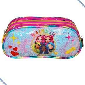 Estojo escolar feminino duplo rainbow high infantil rosa