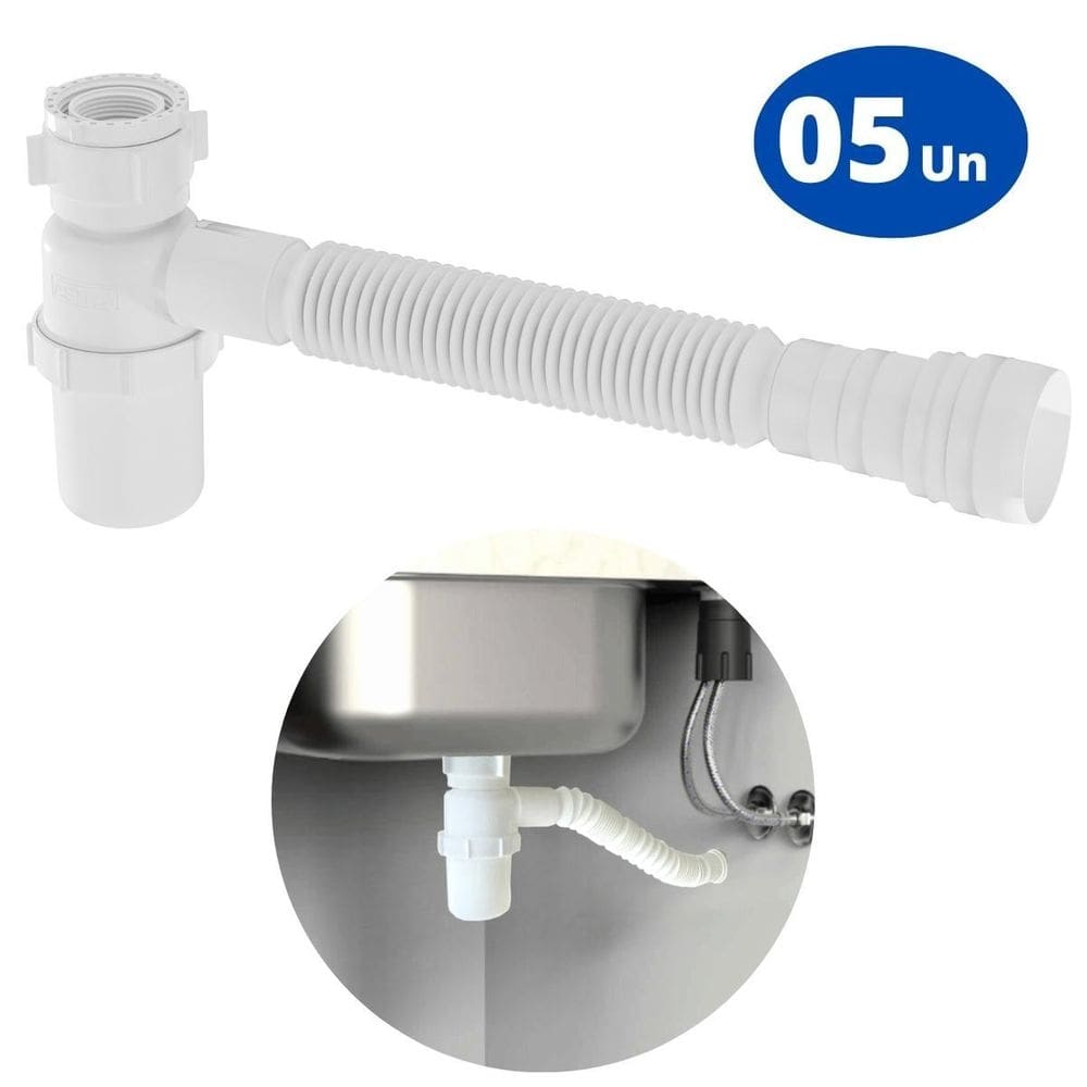 Sifão sanfonado com copo 49cm branco astra kit com 5 un