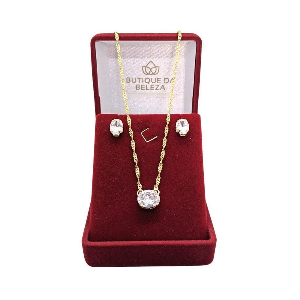 Conjunto gargantilha folheada a ouro grumet 45cm e brinco