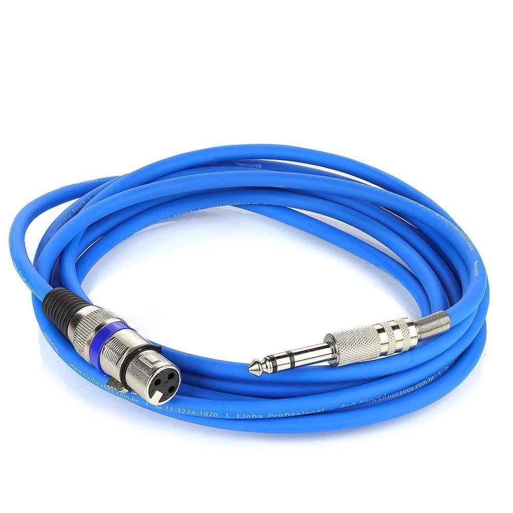 Cabo De Microfone Xlr Para P10 Estereo - Azul - 15 Metros