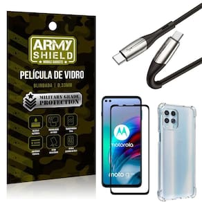 Cabo usb tipo c para usb-c hs-167 moto g100+capa+película 3d