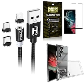 Kit capinha s22 ultra + cabo magnético 2 metros +película 3d