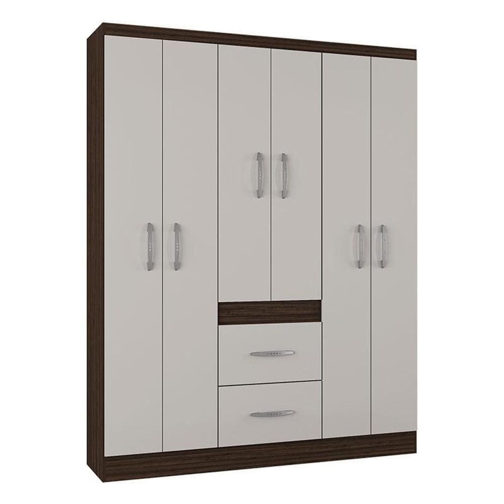 Guarda Roupa Casal Milão 6 Portas Chocolate Off White – Poquema