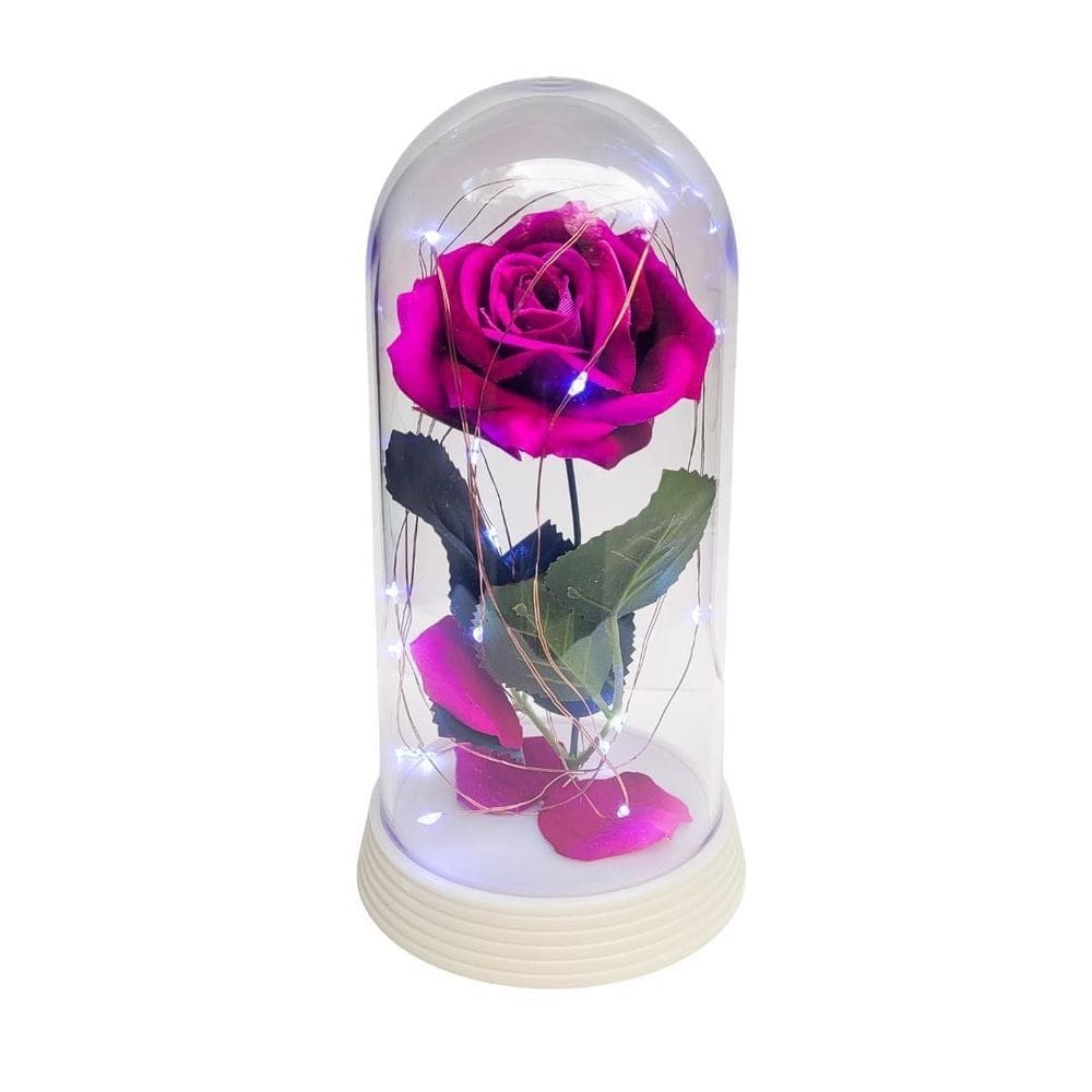 Luminária a rosa encantada roxo 20 cm base pérola frio
