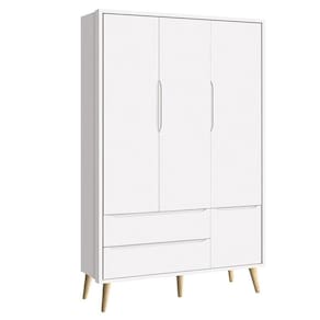 Guarda Roupa Infantil Theo 3 Portas Branco Acetinado com Pés Madeira Natural - Reller