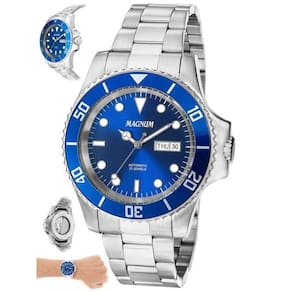 Relógio magnum automático masculino dourado azul prova dagua