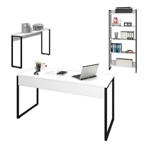 Conjunto Escritório Mesa 150 Aparador Estante Studio Branco