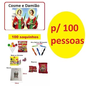 Kit 100 pessoas doces festa cosme e damião com brinquedos