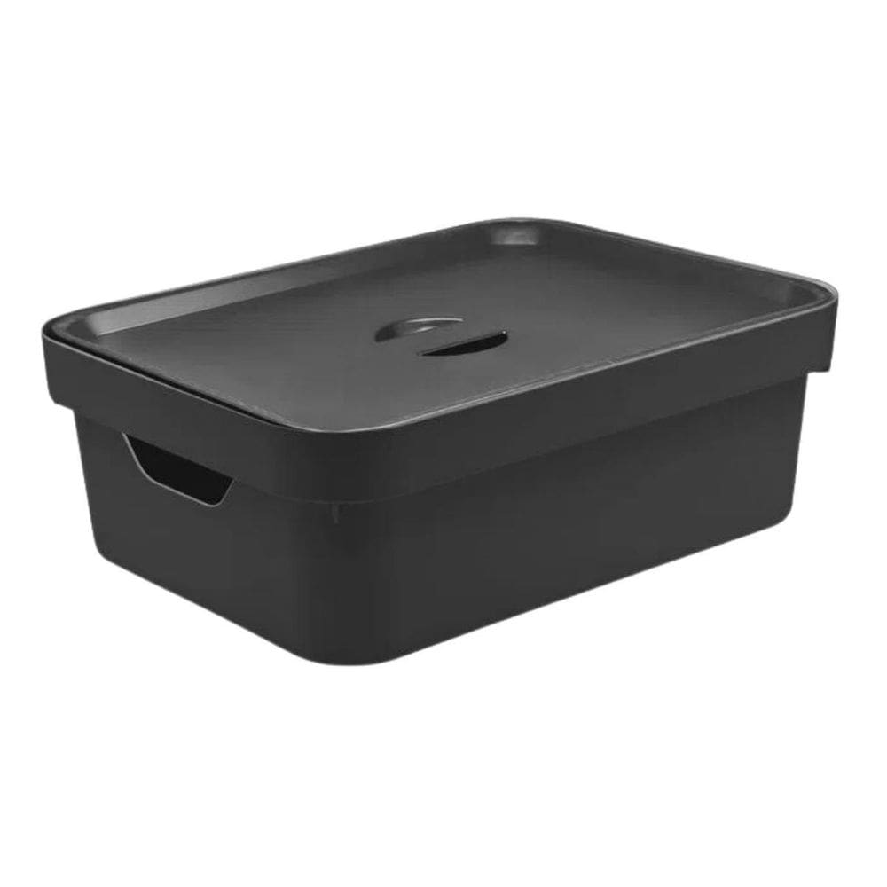 Caixa organizadora cube m 10,5 litros com tampa - preto