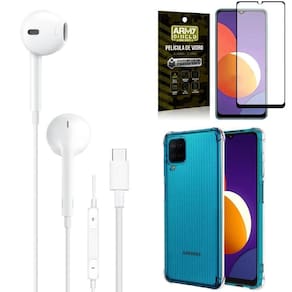 Capa samsung m12 + fone de ouvido tipo c + película 3d