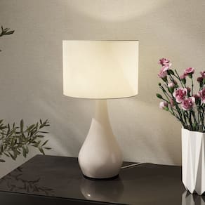 Luminária de Mesa em Madeira Maciça Dubai Branco