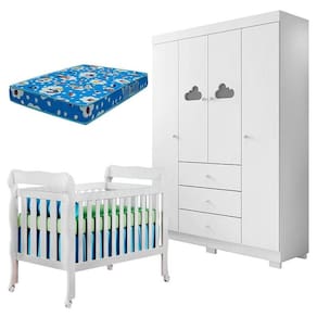 Berço Americano Lila e Guarda Roupa Ane Branco Brilho com Colchão Ortobom – Phoenix Baby