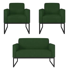 Kit Namoradeira E 2 Poltronas Preta Suede Verde