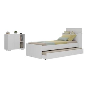 Conjunto Quarto Bicama Com Colchão E Baú/balcão 2 Portas Multimóveis Mp4219 Branco Branco