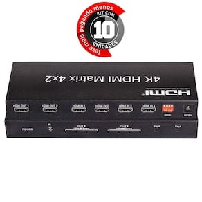 Switch hdmi 4x2 controle - 2k, 4k, 3d e full hd - kit com 10
