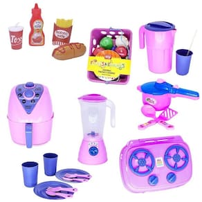 Cozinha menina brinquedo cooktop air fryer mercadinho 34pç