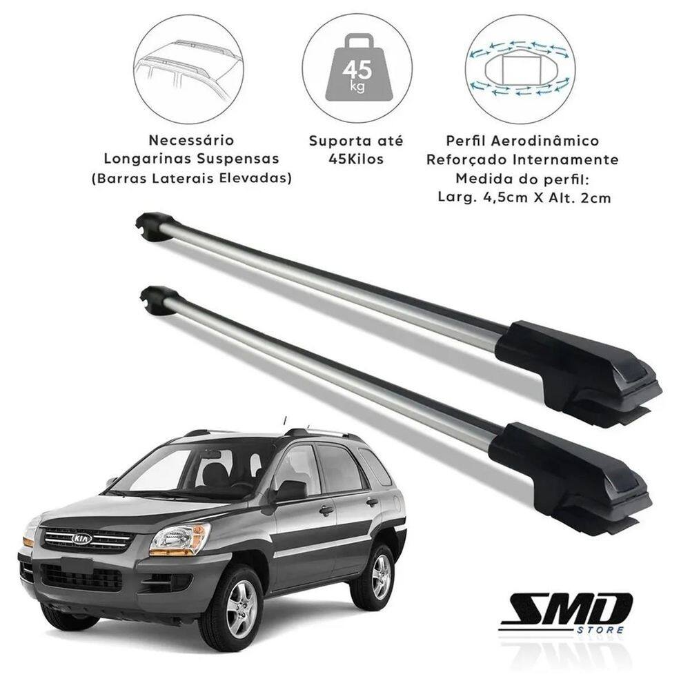 Rack travessa teto prata aluminio kia sportage 2004 a 2009 prata especifico