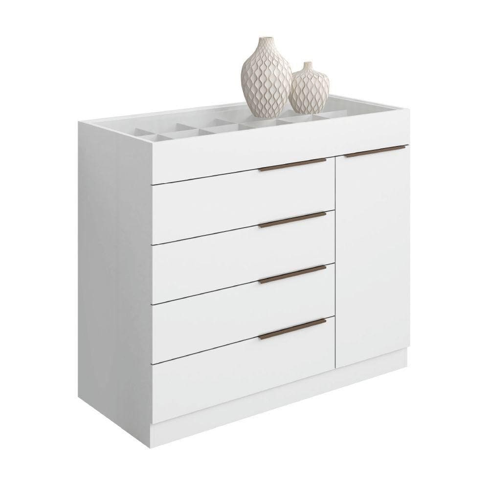 Cômoda 5 Gavetas Com Porta Joias Organizador Tampo De Vidro Sevilha Aramóveis Branco