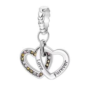 Berloque coração duplo cores cravejado love forever prata925