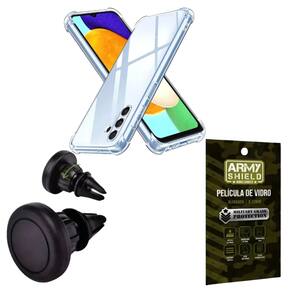 Kit Capinha AntiShock Galaxy A05 + Suporte Magnetico + Pelicula de Vidro 3D - ArmyShield