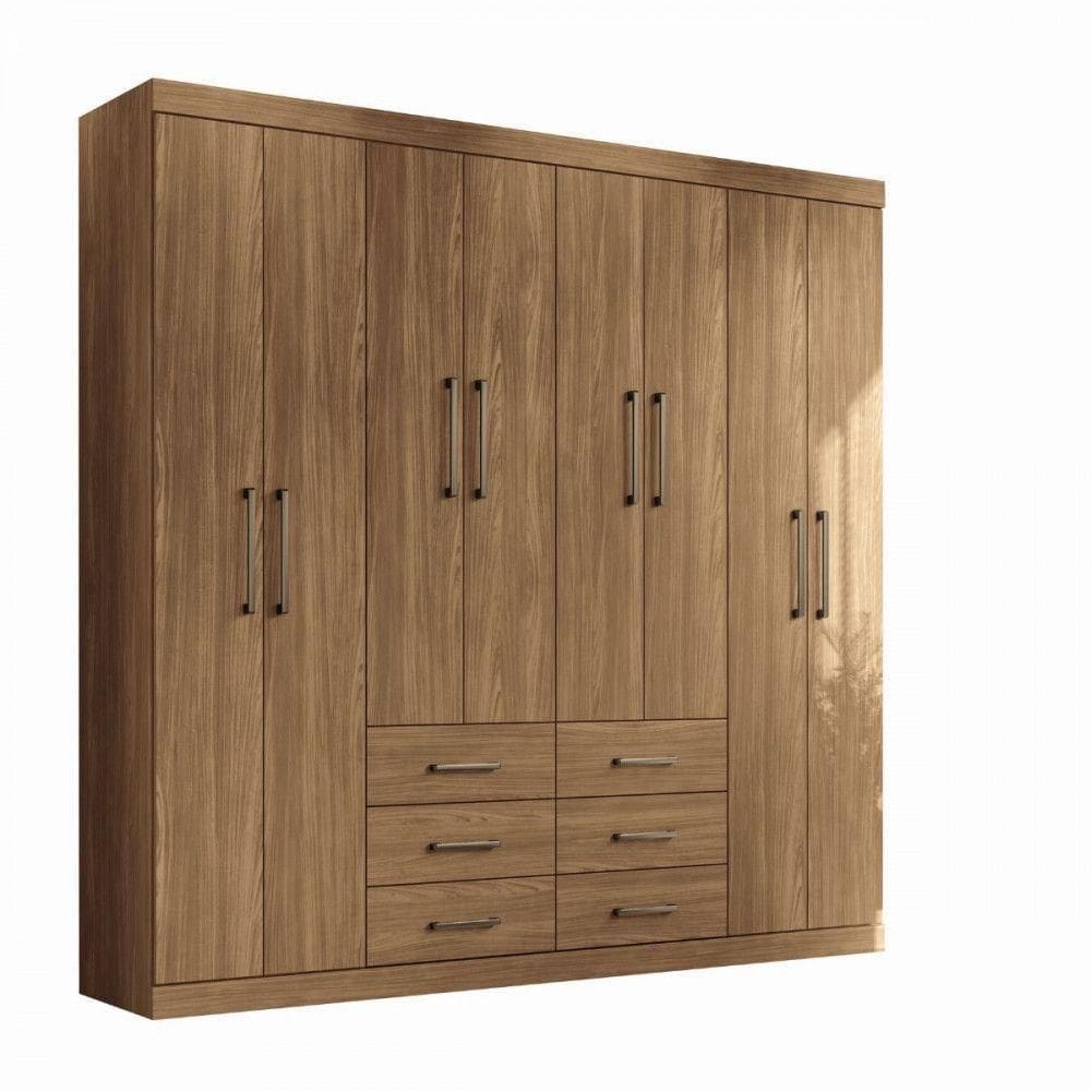 Guarda Roupa Santos Andirá Casal 8Portas 9Prateleiras Jatoba