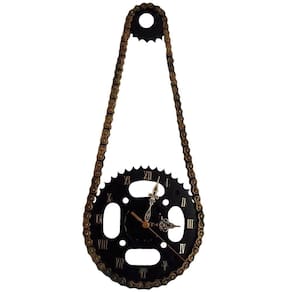 Relógio de parede moto corrente e coroa aço black gold