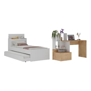 Conjunto Quarto Bicama Com Colchão E Baú/escrivaninha Multimóveis Mp4224 Branco/rustic Branco/rustic