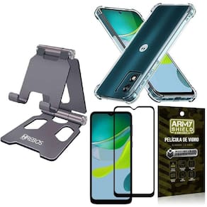 Kit suporte hrebos + capinha antishock galaxy m14 + película vidro 3d armyshield - cinza