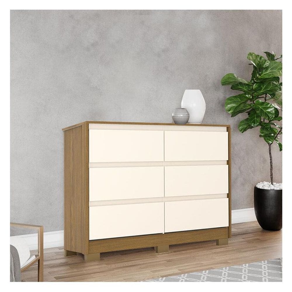 Cômoda Ambiente Ravenna 6 Gavetas Nature Off White - Henn