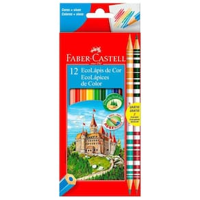 Lápis de cor 10 cores +2 bicolor arte desenho faber castell